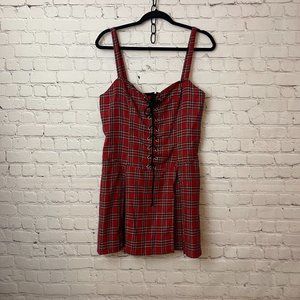 RARE EUC Lip Service Red Plaid Tartan Corset Mini Dress y2k vintage XL